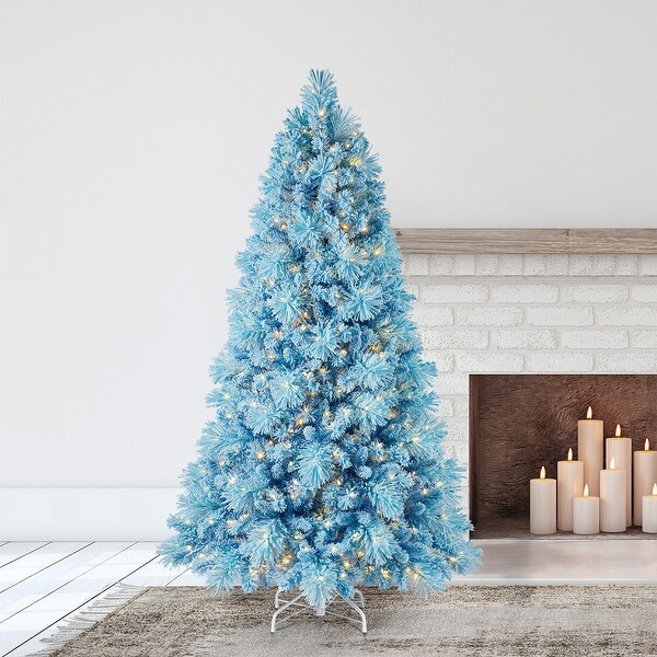 Home Heritage Snowdrift 6.5' Flocked PreLit Artificial Christmas Tree，Blue