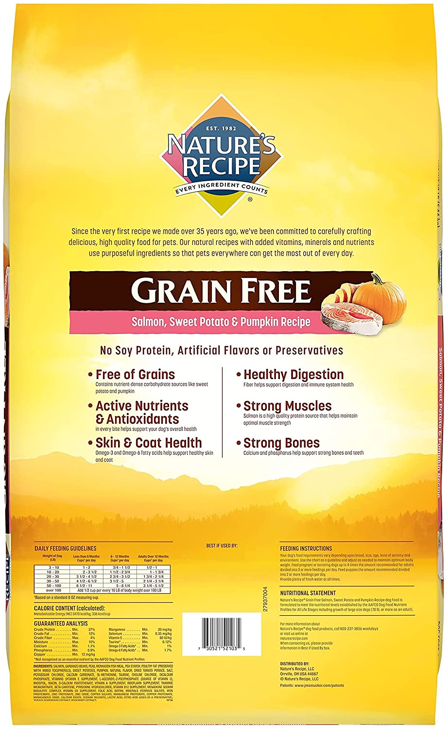 Nature's Recipe Grain Free Dry Dog Food， Salmon， Sweet Potato and Pumpkin Recipe， 12 Pound Bag， Easy to Digest