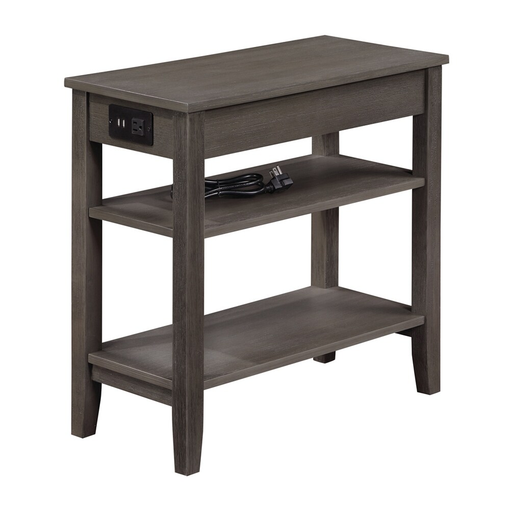 Convenience Concepts American Heritage 1 Drawer Chairside End Table with Charging Station and Shelves