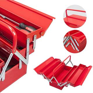 Big Red 17.7 in. L x 7.9 in. W x 8.2 in. H Steel Foldable Portable Tool Box with 5 Tool Trays ANTBC-128R