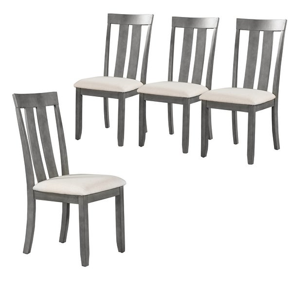 Wood Set of 4 Dining Chairs Soft Fabric Retro Dining Room Chairs with Seat Cushions and Curved Back for Kitchen Chairs(Gray)