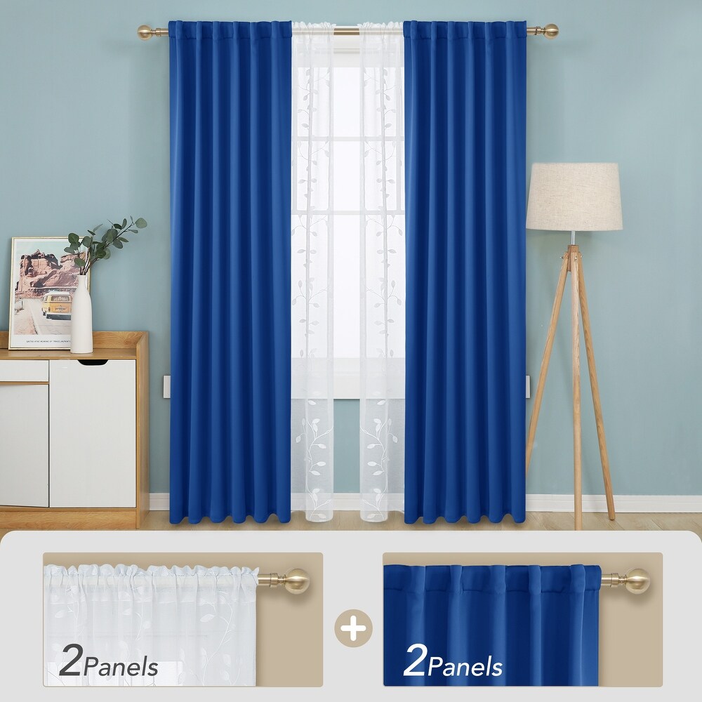 Deconovo Mix   Match Blackout and Sheer Embroidered 4 Piece Curtain Panel Set