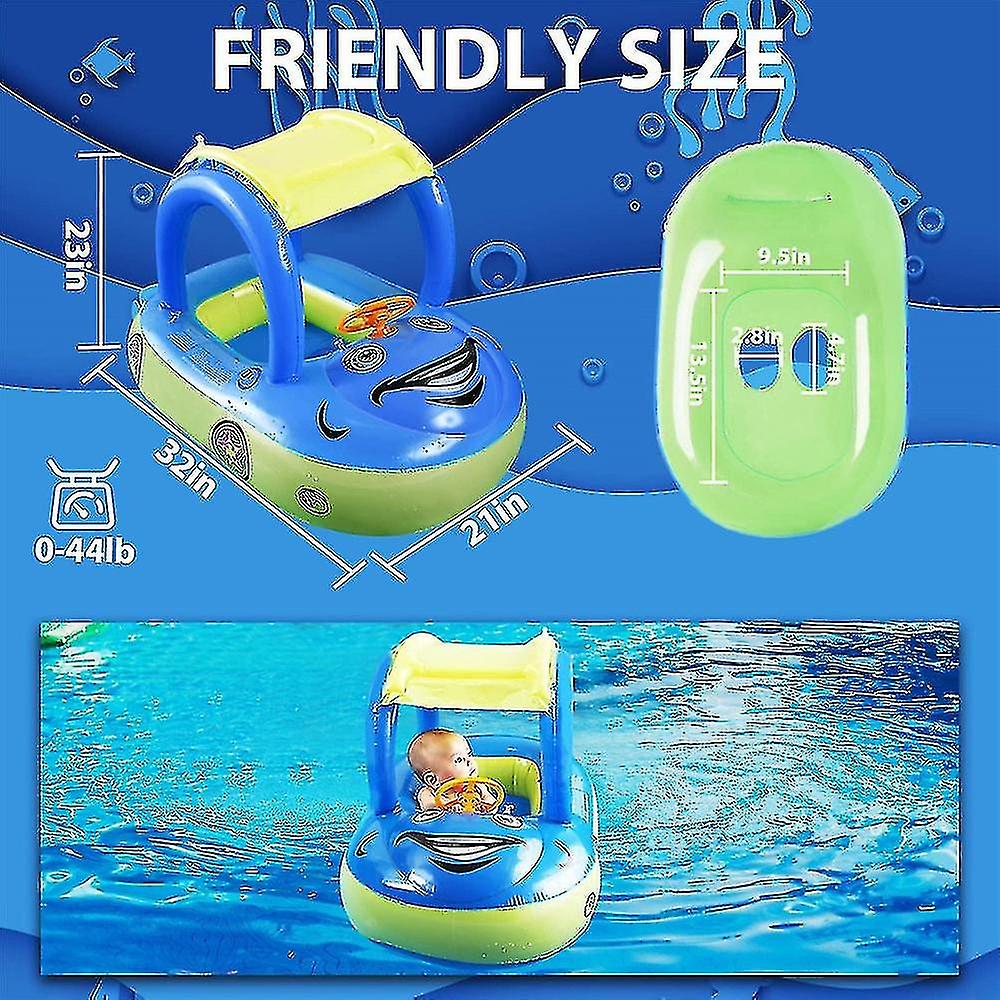 Baby Inflatable Pool Float With Sun Shade Car Shape Swim Float Boat With Canopy Safety Seat Baby Swi