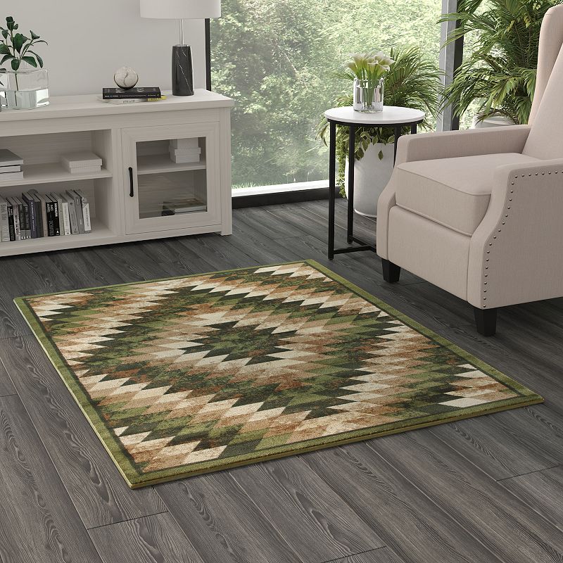 Masada Rugs Masada Rugs Stephanie Collection 4'x5' Area Rug with Distressed Southwest Native American Design 1106 in Green， Brown and Beige