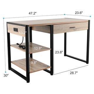 Merra 47 in. Maple 1-Drawer Computer Desk with Removable Shelves and Integrated Charging Station CCD-J001-BR-BNHD-1