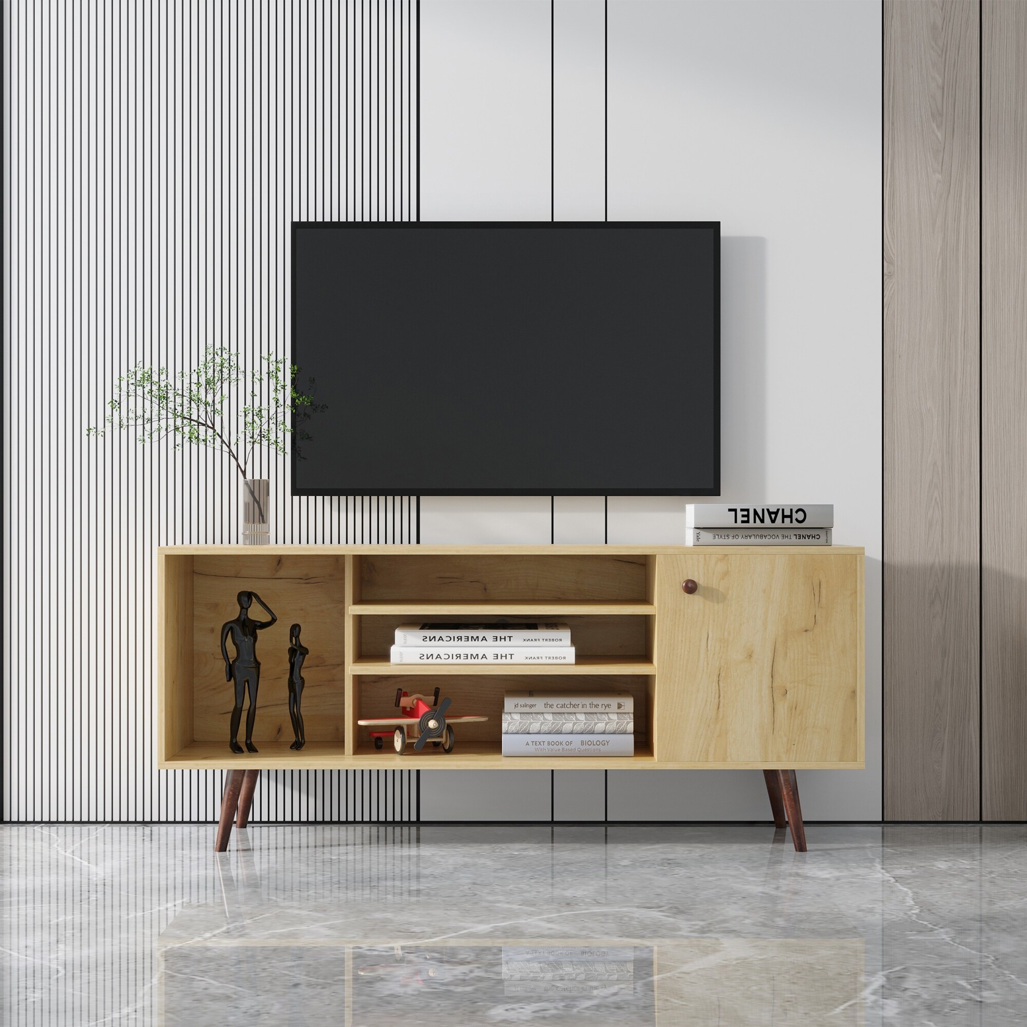 Nestfair TV Stand Entertainment Center with Shelves and Cabinet