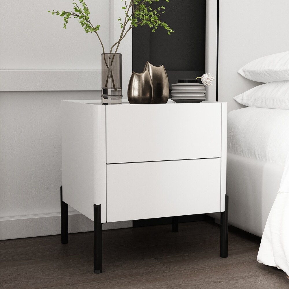 21.7 Inch Bedside Table with 2 Drawers  End Table for Bedroom  White   17.7\