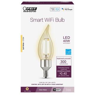 Feit Electric 40-Watt Equivalent CA10 E12 LED Dimmable Smart Home Wi-Fi Connected Wireless Light Bulb Soft White 2700K (4-Pack) CFC40927CAFILAG4