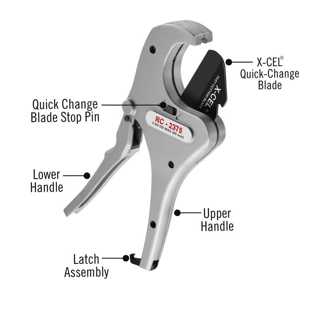 RIDGID 18 in. to 2-38 in. RC-2375 Ratcheting PVC Plastic CPVC PEX PP  Flexible Tubing Cutter with Quick Change Blade 30088