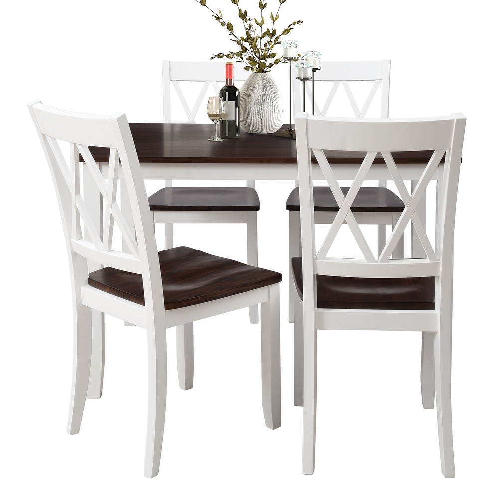 5 Piece Wooden Breakfast Nook Dining Table Set w/Ergonomic Chair White