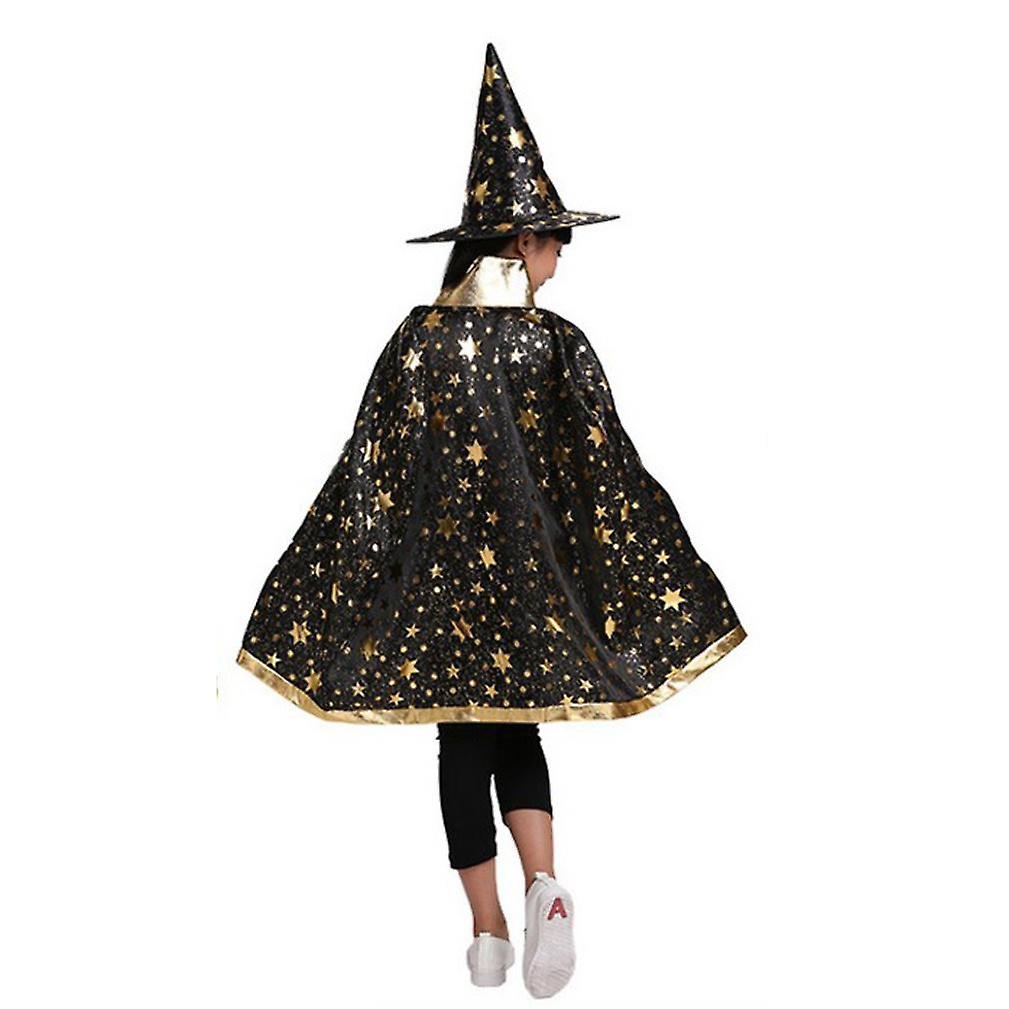 2pcs Kids Cosplay Witch Cloak Set Stars Shoulder Cape Enchanter Costumes For Halloween Children's Day Show