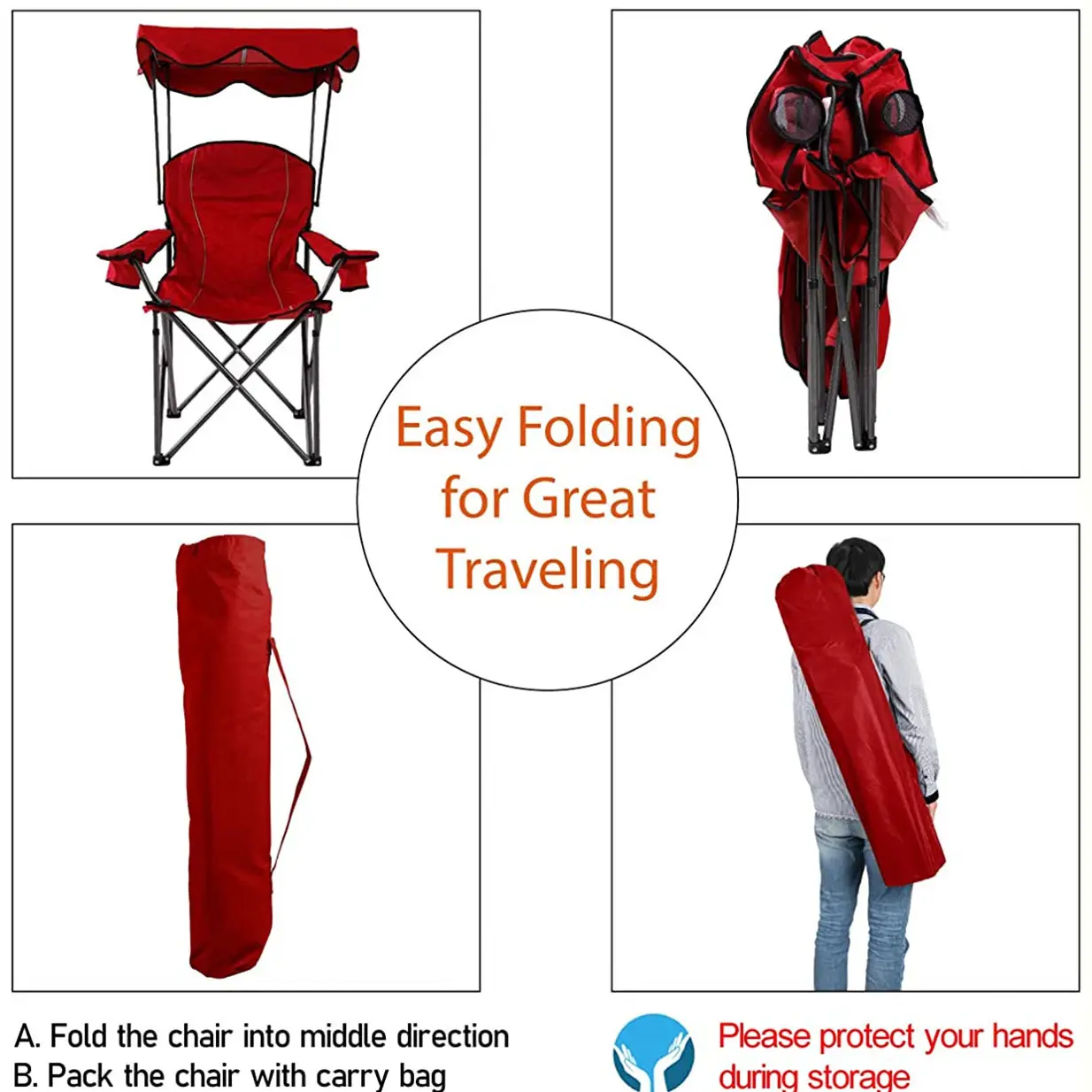 Your city Outdoor Canopy Chair Durable Folding Seat For Camping Hiking Picnic Fishing