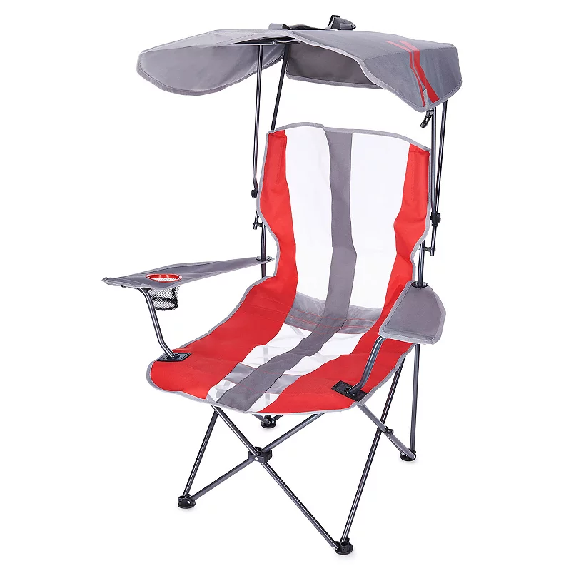 Kelsyus Premium Foldable Camping Lawn Chair with Canopy and Cup Holder， Red