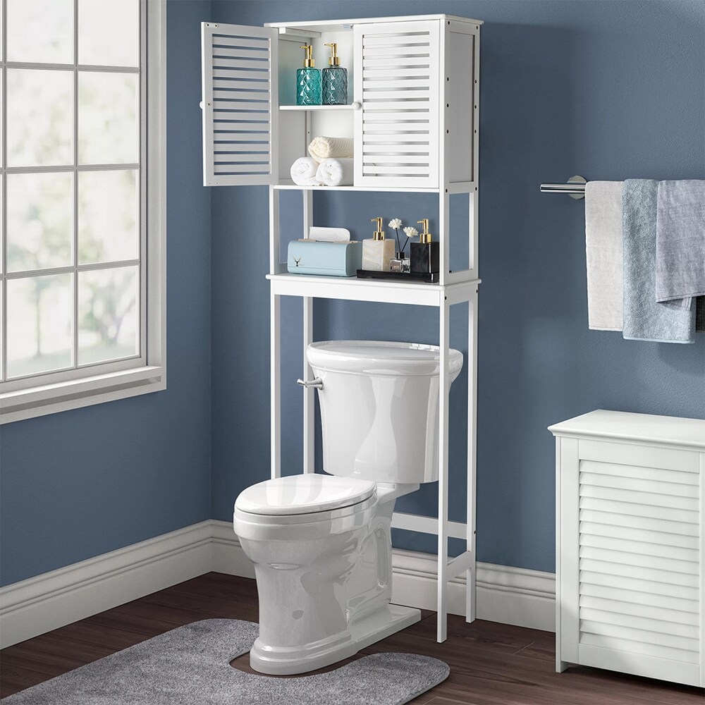 Over The Toilet Bathroom Cabinet with 2 Doors and 1 Shelf  Bamboo