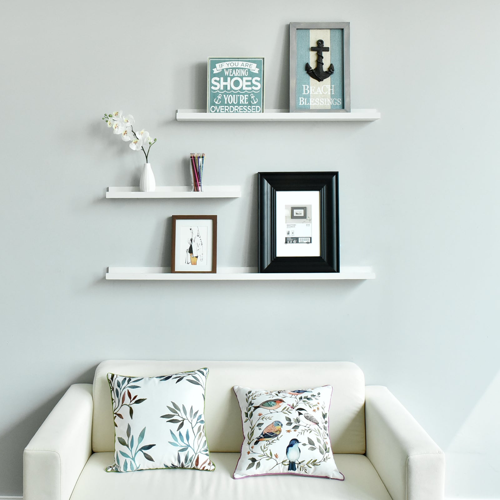 WELLAND Vista Photo Ledge Floating Shelves Picture Ledge Wall Mounted Shelf Display, 36''L x 3.5''D x 2''H, Set of 2, White