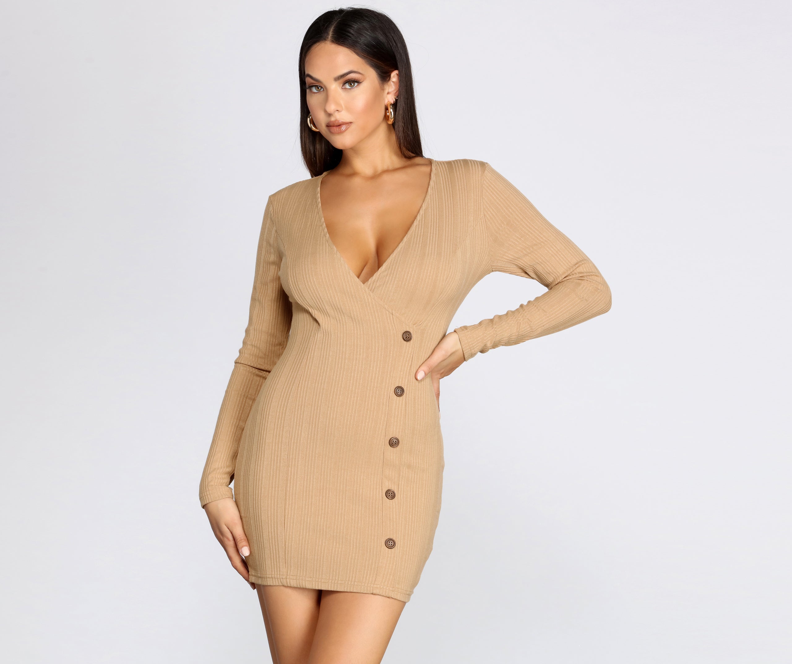 Beautifully Buttoned Ribbed Sweater Dress