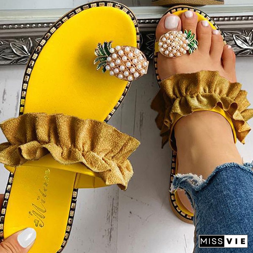 Women Pineapple Flip Flop Sandals Flat Ruffle Slippers