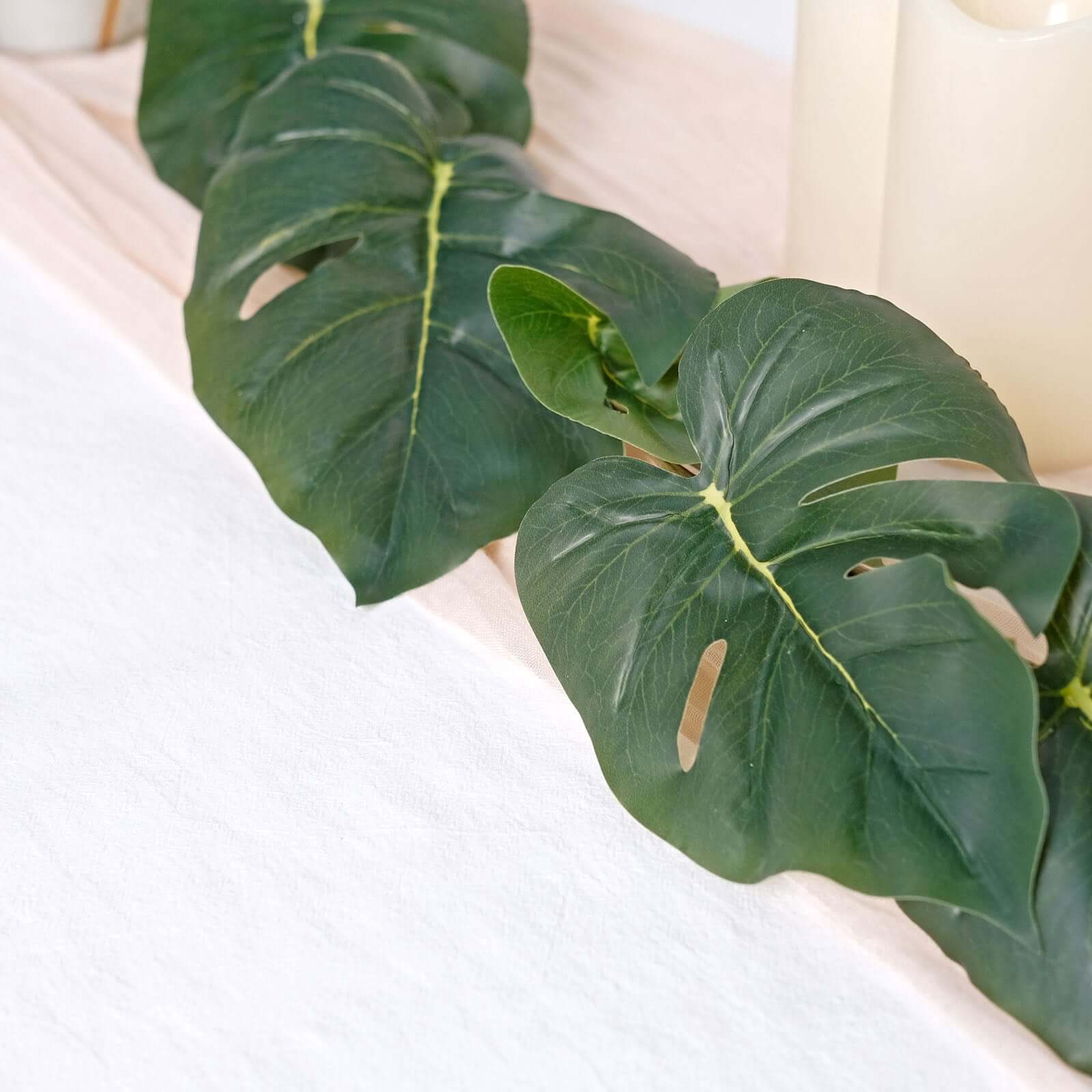 Light Green Artificial Monstera Leaf Garland Plant, Tropical Vine, Flexible Faux Hanging Jungle Safari Greenery 6ft