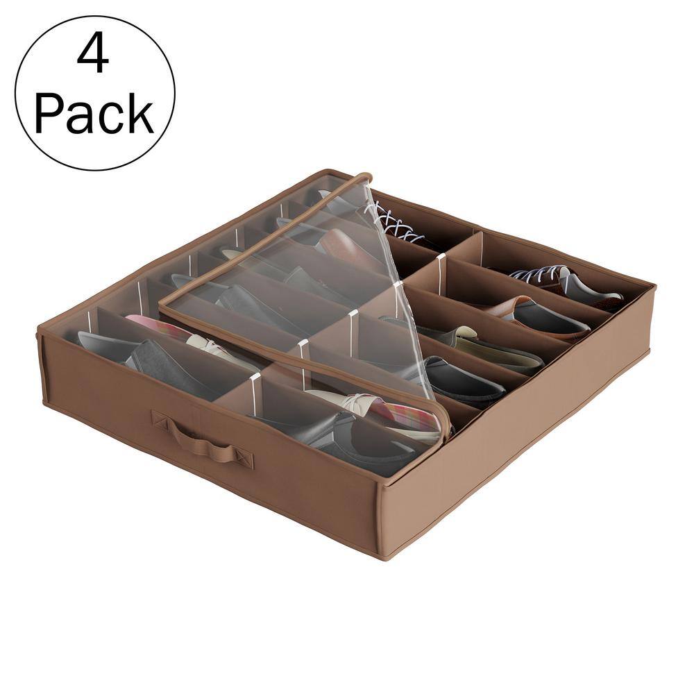 Everyday Home 27 in. x 24 in. 12-Pair Clear Plastic Zippered Cover Underbed Shoe Storage Organizer Set of 4 SH-BUND157