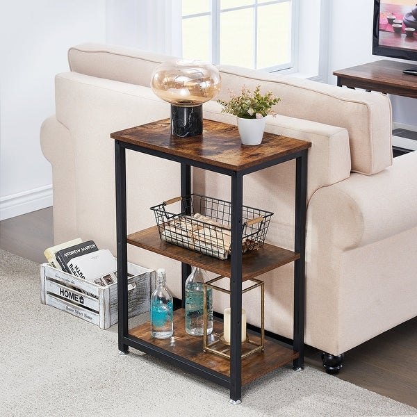 Javlergo Industrial End Side Tables Nightstand with 3-Tier Storage Shelf