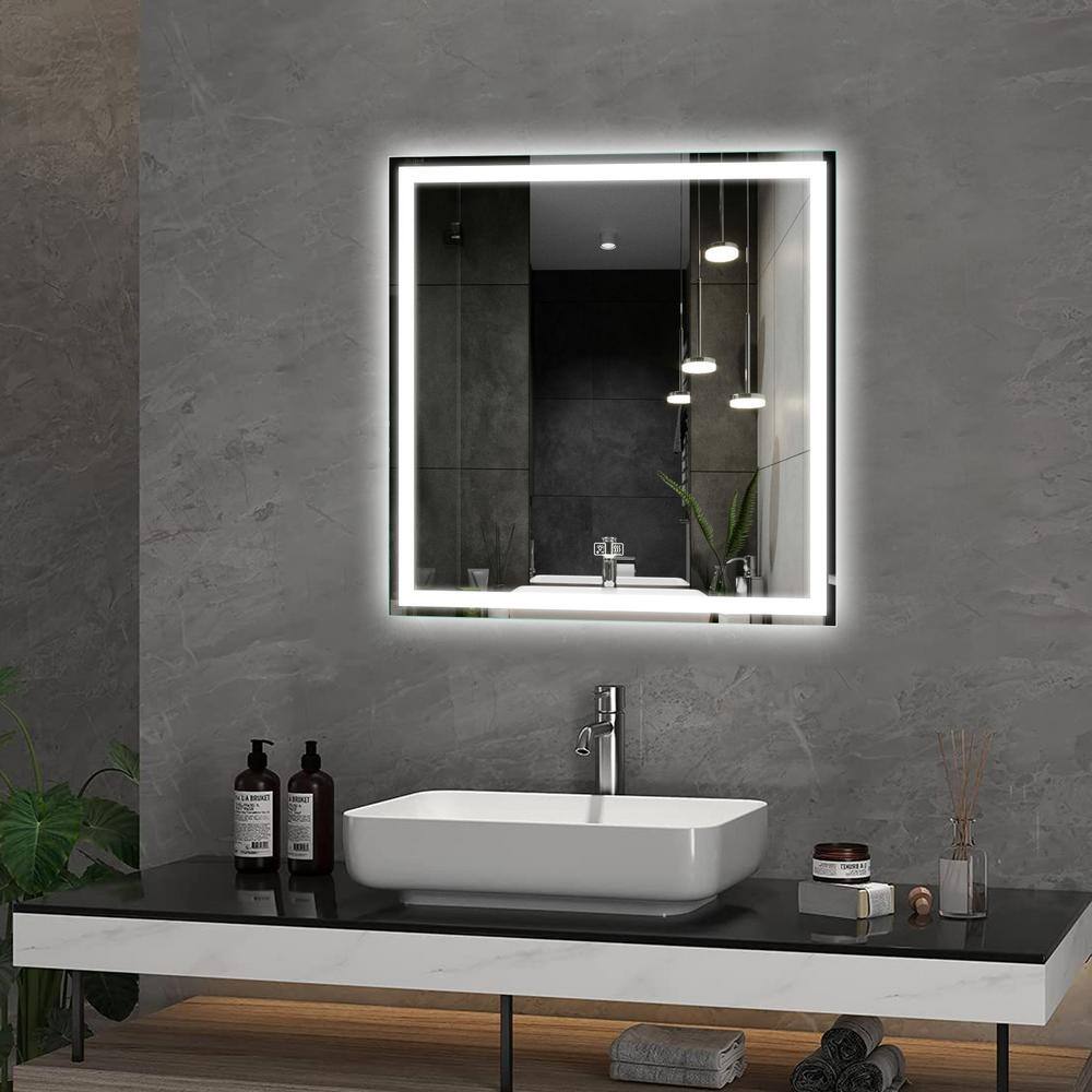 HOMLUX 30 in. W x 30 in. H Rectangular Frameless LED Light with 3-Color and Anti-Fog Wall Mounted Bathroom Vanity Mirror 7D5D00479D