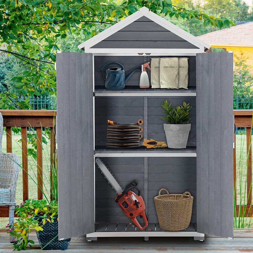 MCombo Outdoor Vertical Storage Cabinet Tool Shed with Lockable Double Doors (35.4\