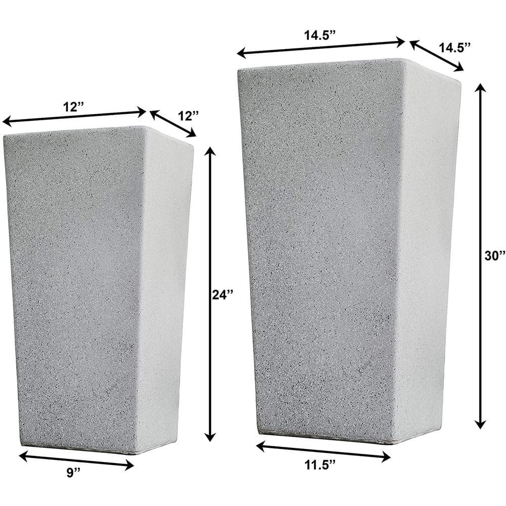 XBRAND 29 in. Tall and 24 in. Tall Grey Modern Nested Square Flower Concrete Pot Planter (Set of 2 Different Sizes) PL2915GR