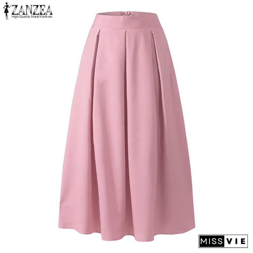 Women Summer Elegant Casual A-Line Skirt Plain Basic Fashion Big Swing Long Dress Skirt