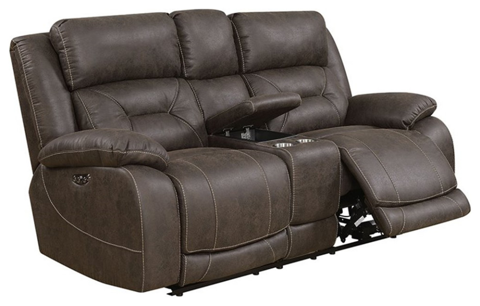 Steve Silver Aria Faux Leather Reclining Loveseat in Saddle Brown   Transitional   Loveseats   by Homesquare  Houzz