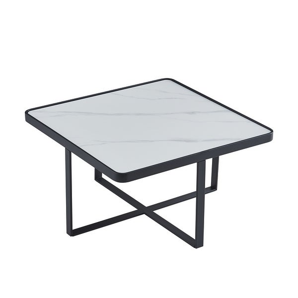 Minimalism Square Coffee Table in Black Metal Frame with Sintered Stone Tabletop