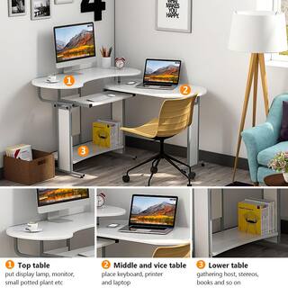 Tribesigns Lantz 48 in. White Wood L-Shaped Computer Desk Rotating Corner Desk and Modern Office Study Workstation TJHD-HOGA0978