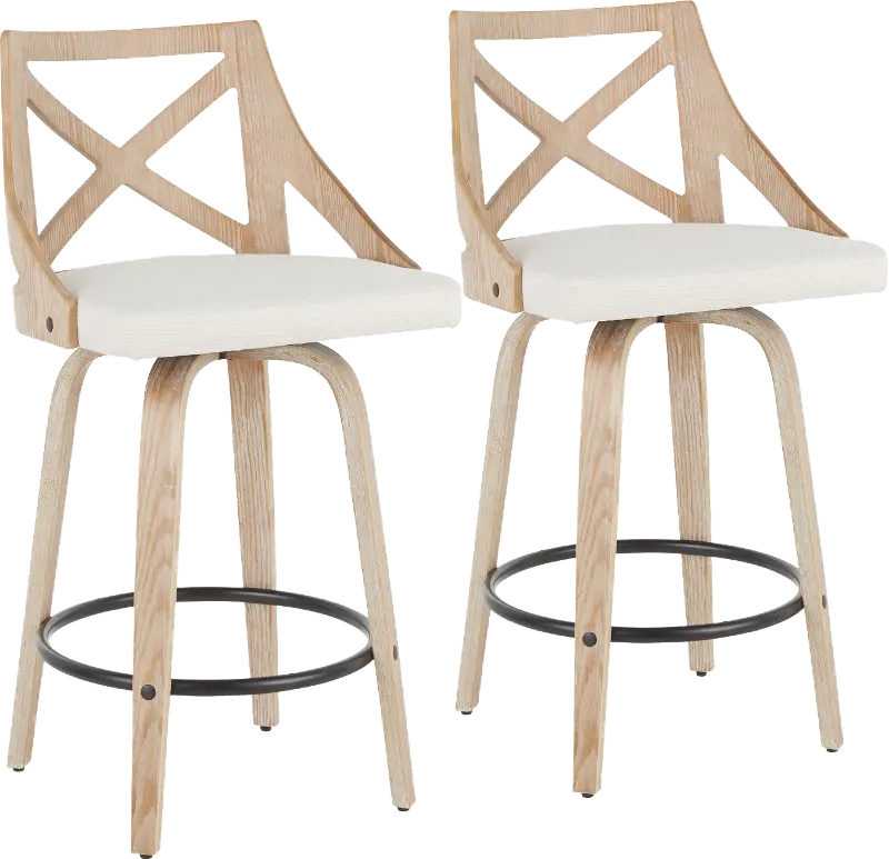 Charlotte Cream and White-Washed Wood Counter Stool， Set of 2