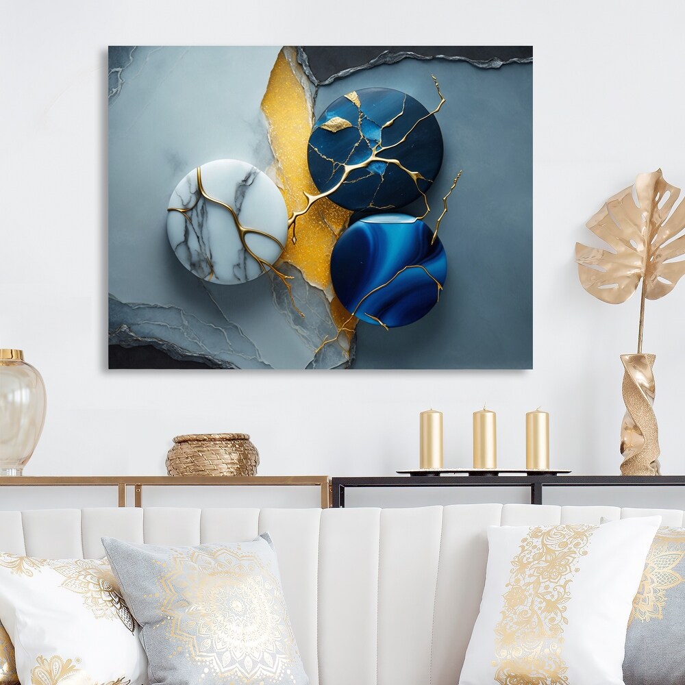 Designart 'Abstract Geode Blue IV' Marble Abstract Canvas Wall Art