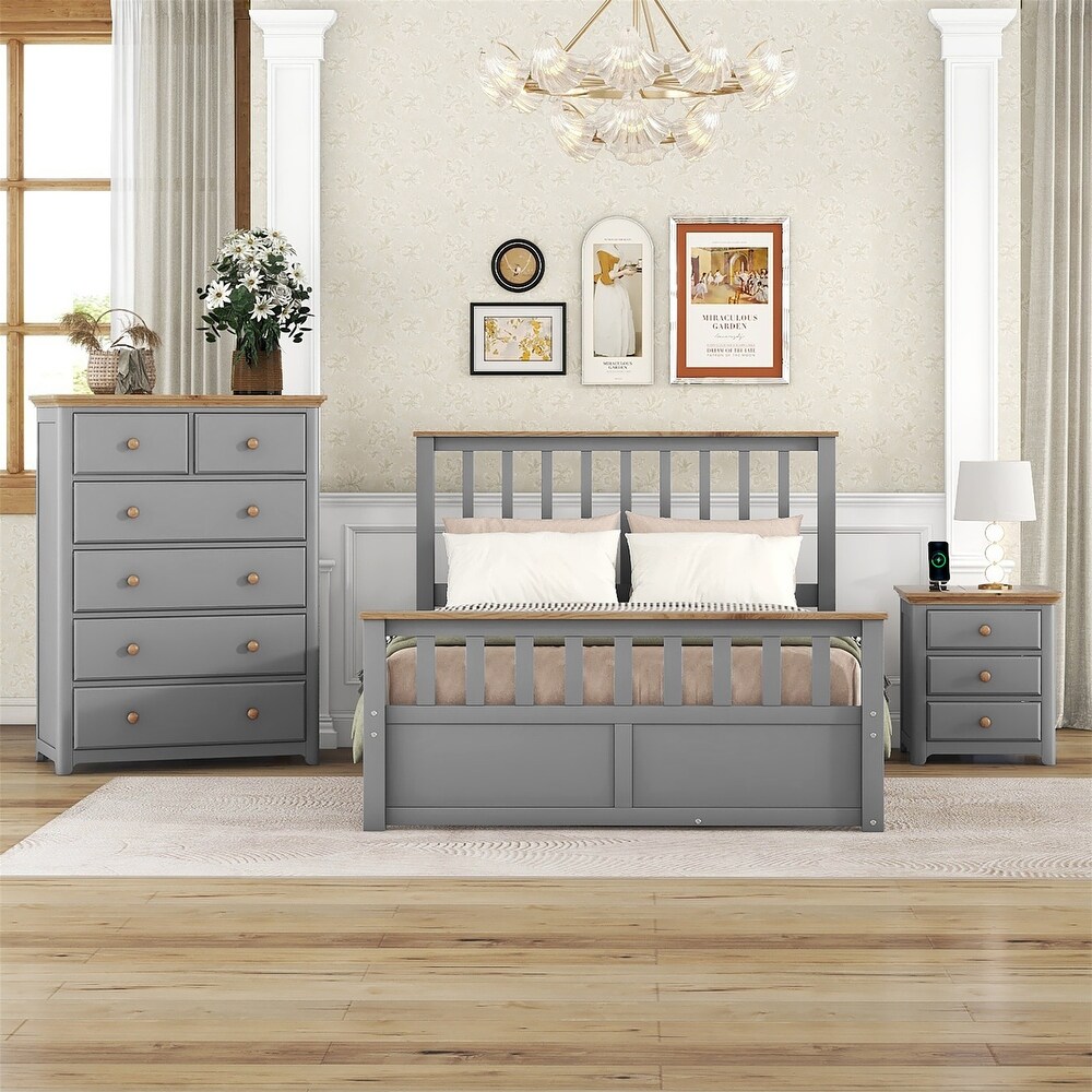 3 Pieces Bedroom Sets with Full Size Bed and Nightstand