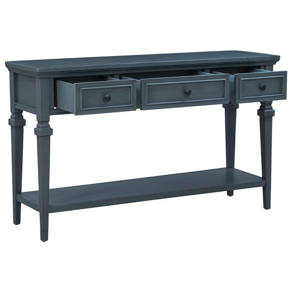 Classic Retro Style Console Table with 3 Top Drawers and Bottom Shelf