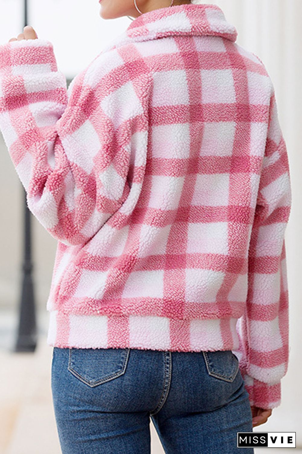 Tweed Plaid Turn-down Collar Short Jacket Wholesale