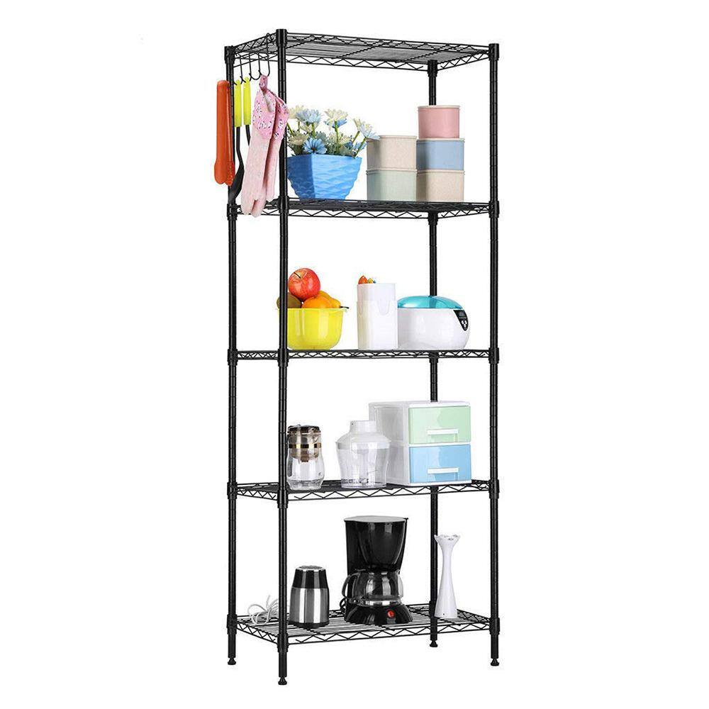 Karl home Black 5-Tier Heavy Duty Steel Freestanding Garage Storage Shelving Unit (11.42 in. W x 59 in. H x 21.3 in. D) 302992573310