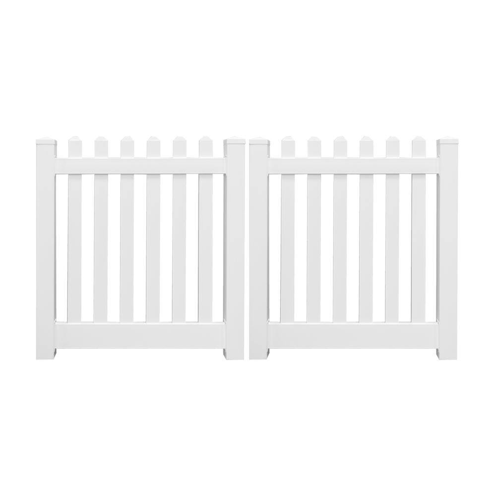 Weatherables Plymouth 10 ft. W x 4 ft. H White Vinyl Picket Fence Double Gate Kit Includes Gate Hardware DWPI-3R5.5-4x60