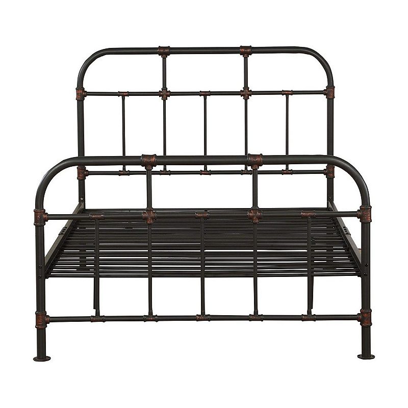 Industrial Pipe Detailed Metal Full Size Bed， Sandy Gray