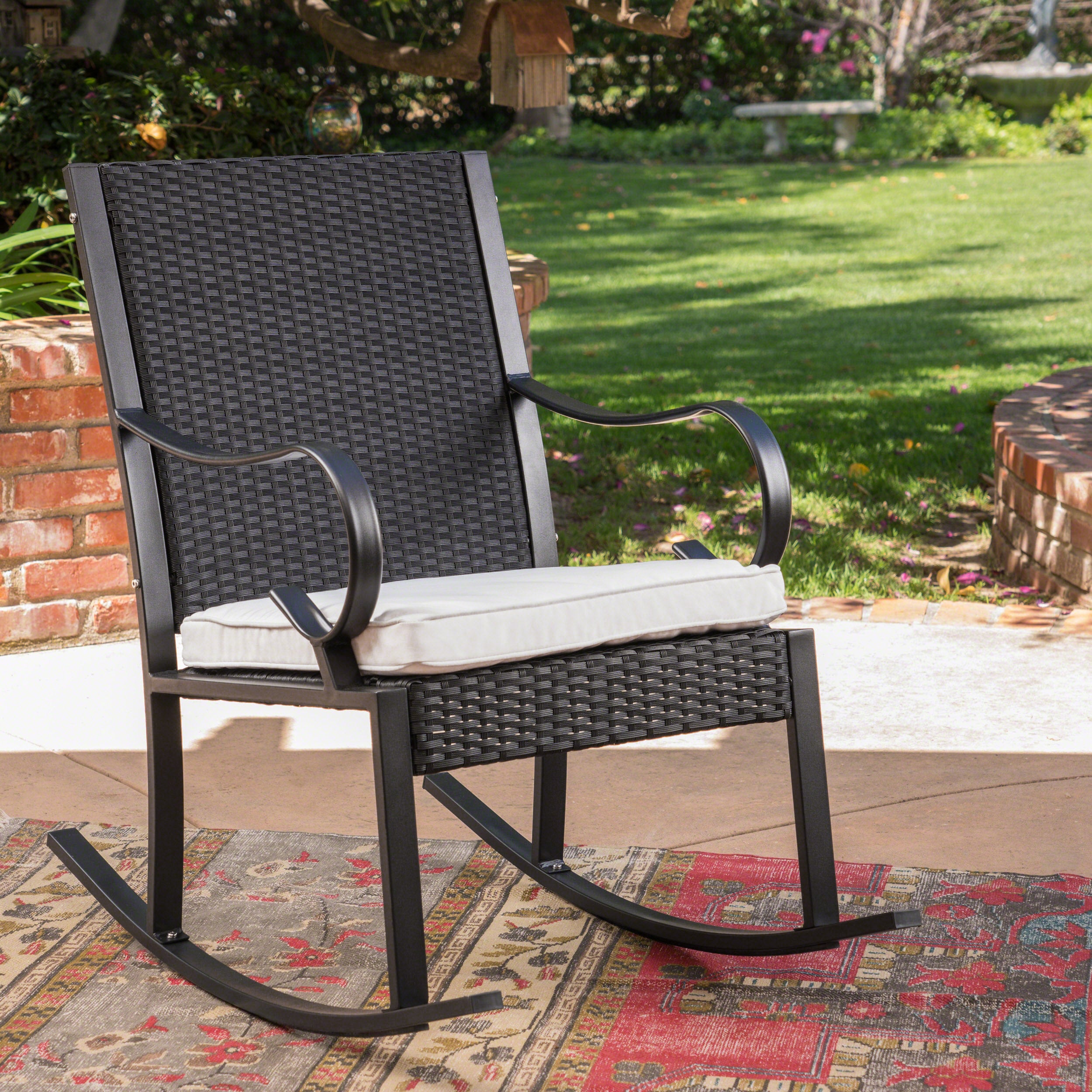 Muriel Outdoor Wicker Rocking Chair with Cushion