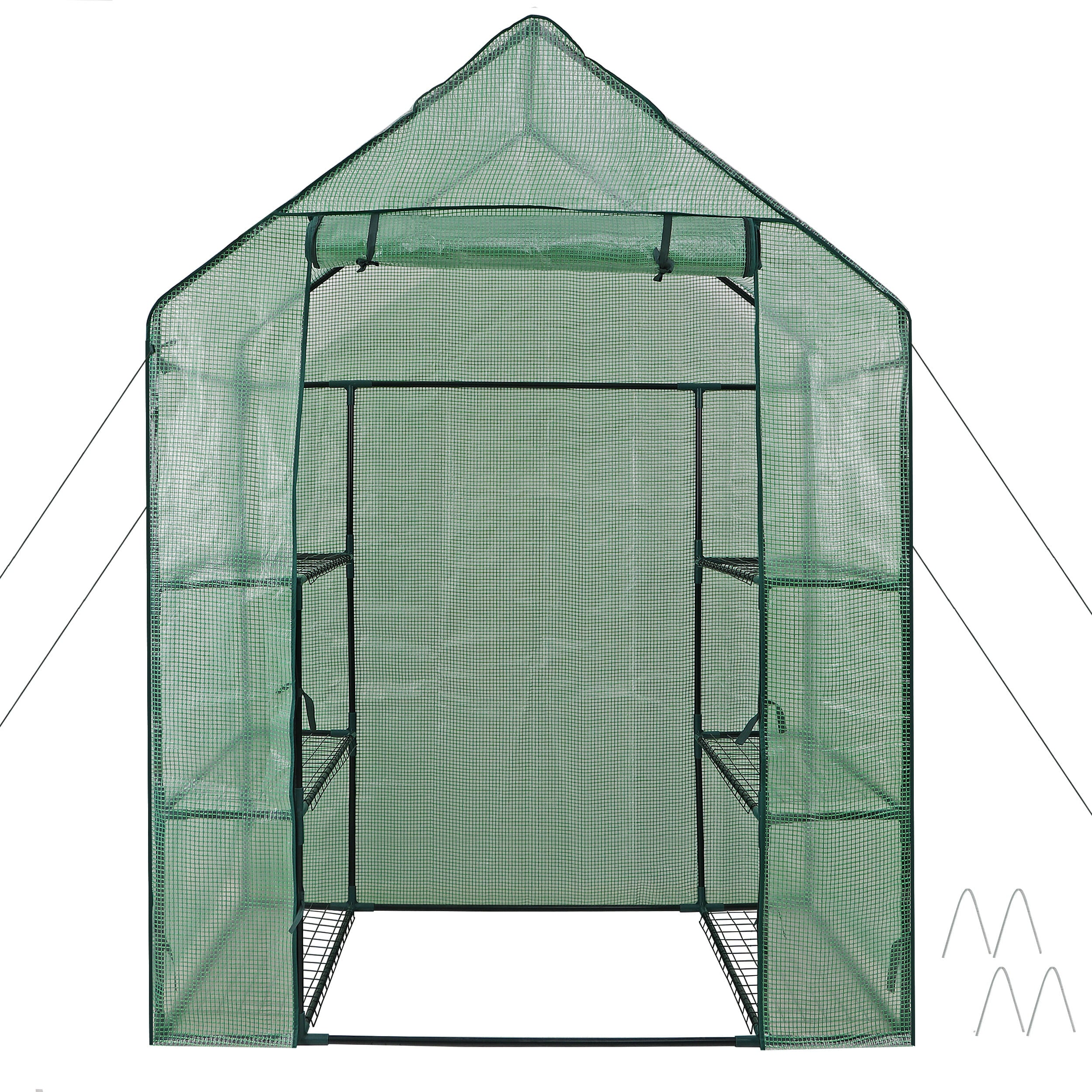 ZenSports 3-Tiers 6-Shelves Mini Walk-in Greenhouse, Indoor Outdoor Portable Plant Gardening Canopy, W/ Roll-up Zipper Entry Door, 56" x 28.4"x 75.6", Green