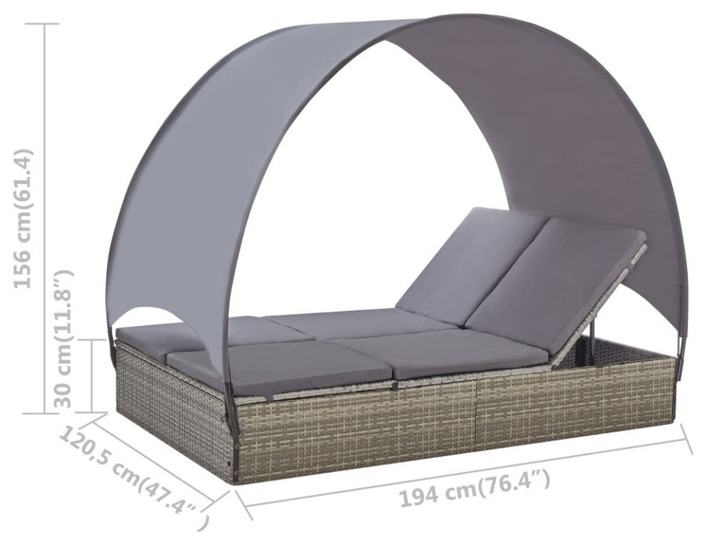 vidaXL Double Sun Lounger Patio Rattan Daybed with Canopy Poly Rattan Gray   Tropical   Outdoor Chaise Lounges   by vidaXL LLC  Houzz