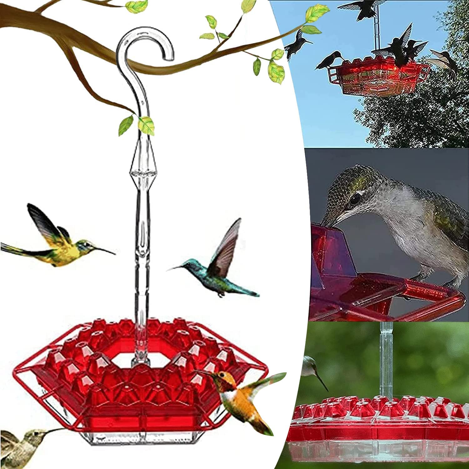 Hummingbird Feeders for 30 Feeding Ports，Leak-Proof Hummingbird Feeder Easy to Clean and Fill，Hummingbird Feeders for Outdoors Windows Hanging，Deck， Patio， Garden(Red）