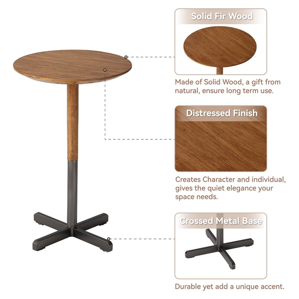 COZAYH Small Pedestal End Table  Modern Drink Table with Solid Fir Wood Table Top and Metal Base  light walnut   Dark Grey