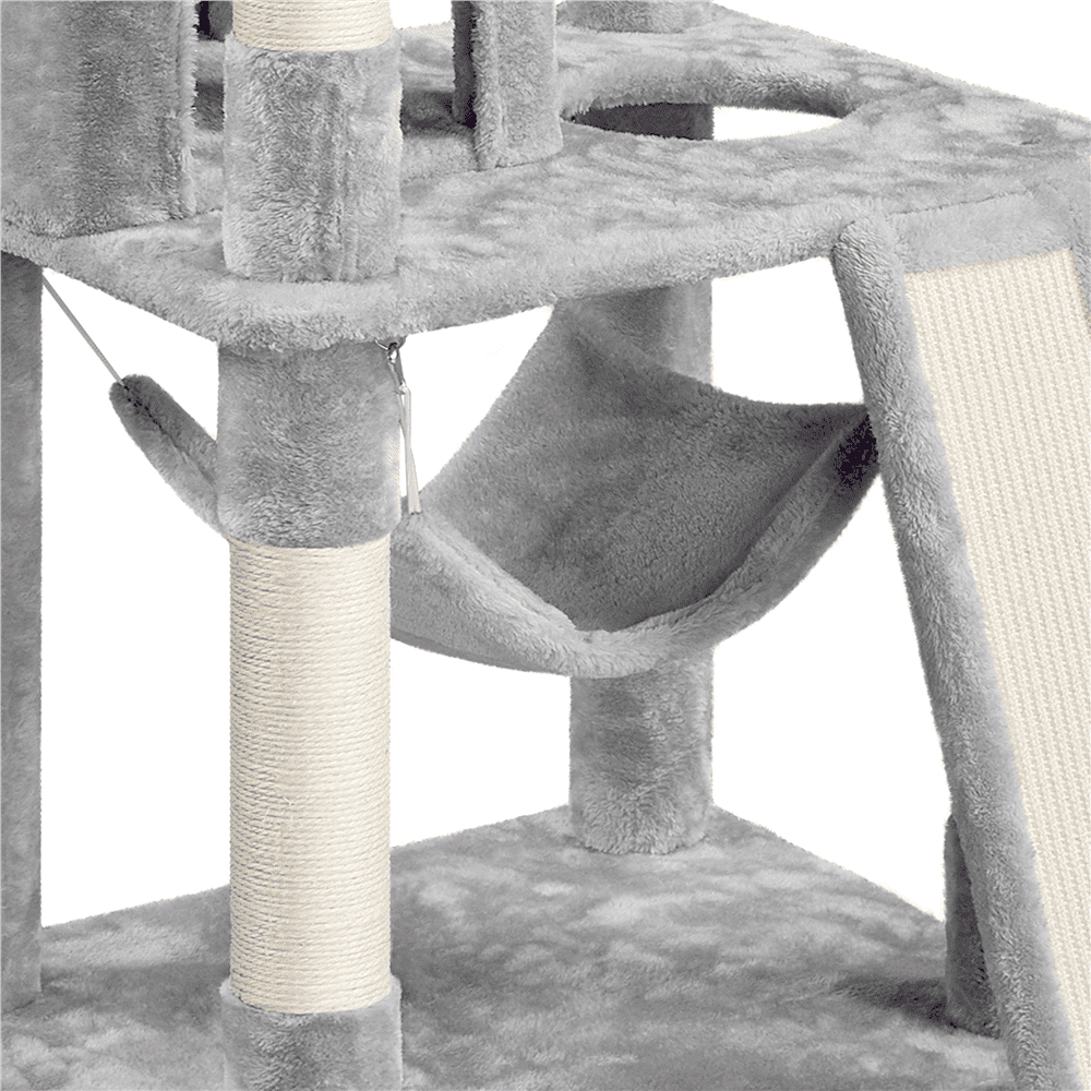 Easyfashion 60.5-inch Cat Tree Cat Tower With Condo， Light Gray