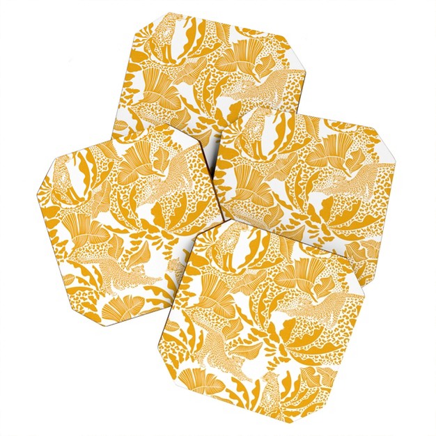 Evamatise Surreal Jungle In Bright Yellow Set Of 4 Coasters Deny Designs