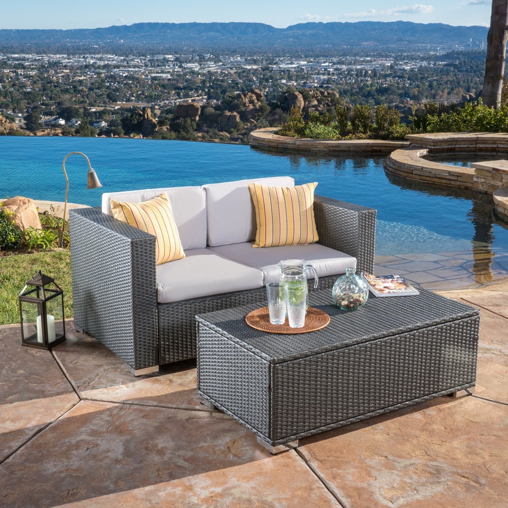 Florence 2 piece Outdoor Wicker Sofa and Coffee Table Set by Christopher Knight Home