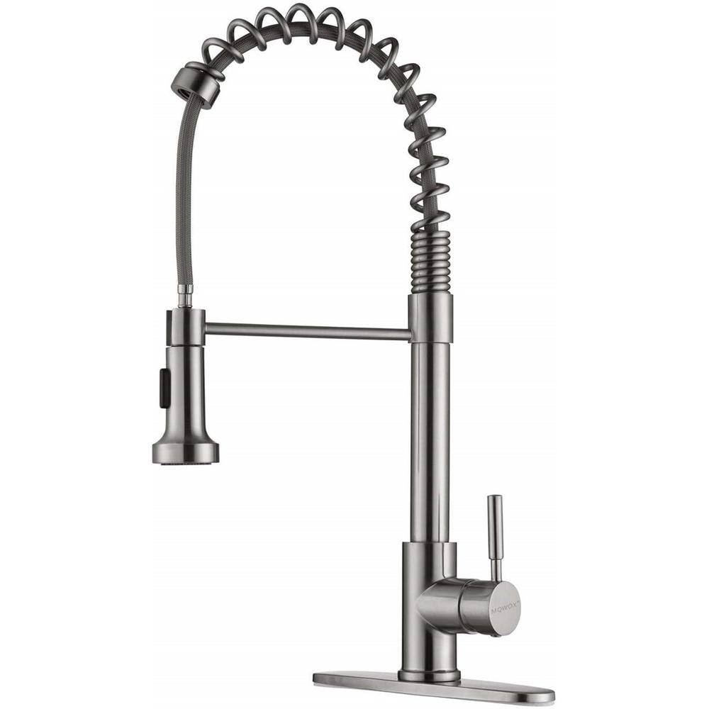 ELLOALLO Single-Handle Pull-Down Sprayer Kitchen Faucet with Deck Plate in Stainless EKF-N-20