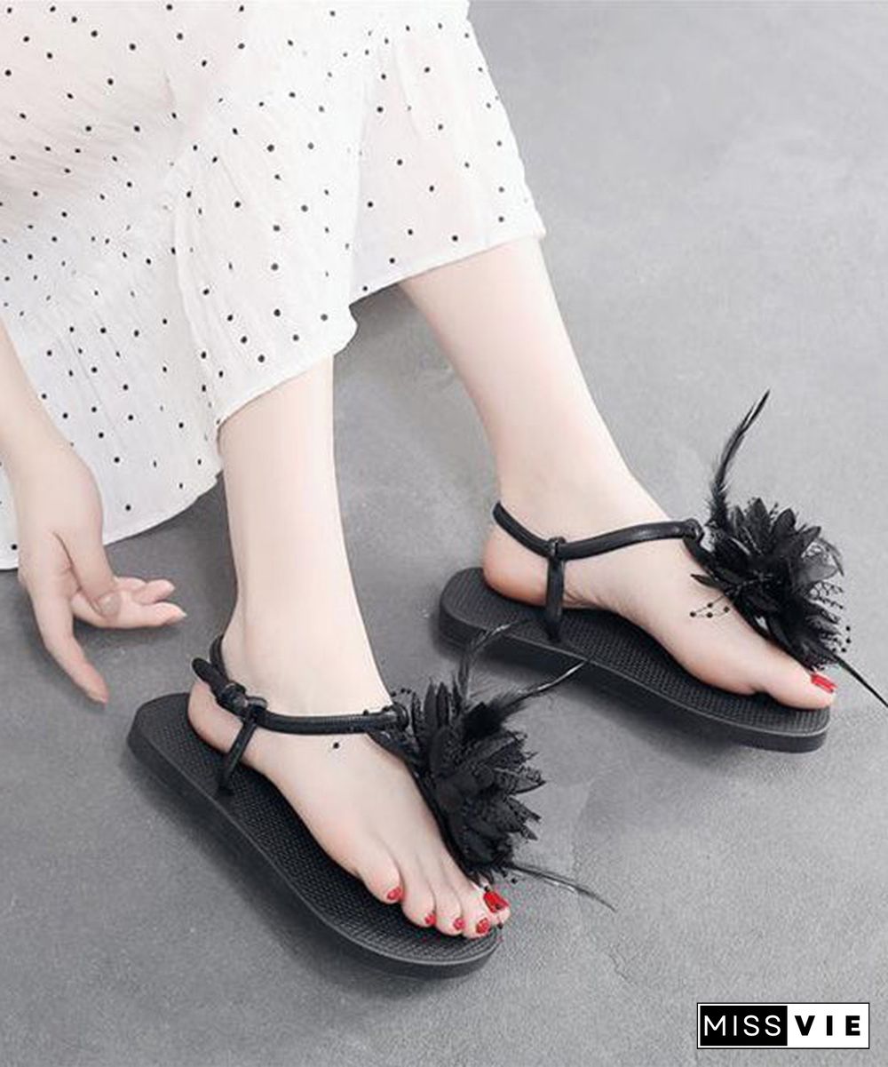 Black Splicing Floral Beach Holiday For Flat Sandals