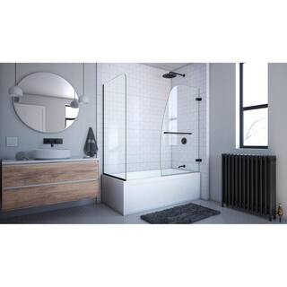 DreamLine Aqua Uno 56-60 in. W x 30 in. D x 58 in. H Frameless Hinged Tub Door with Return Panel in Satin Black SHDR3534586RT09